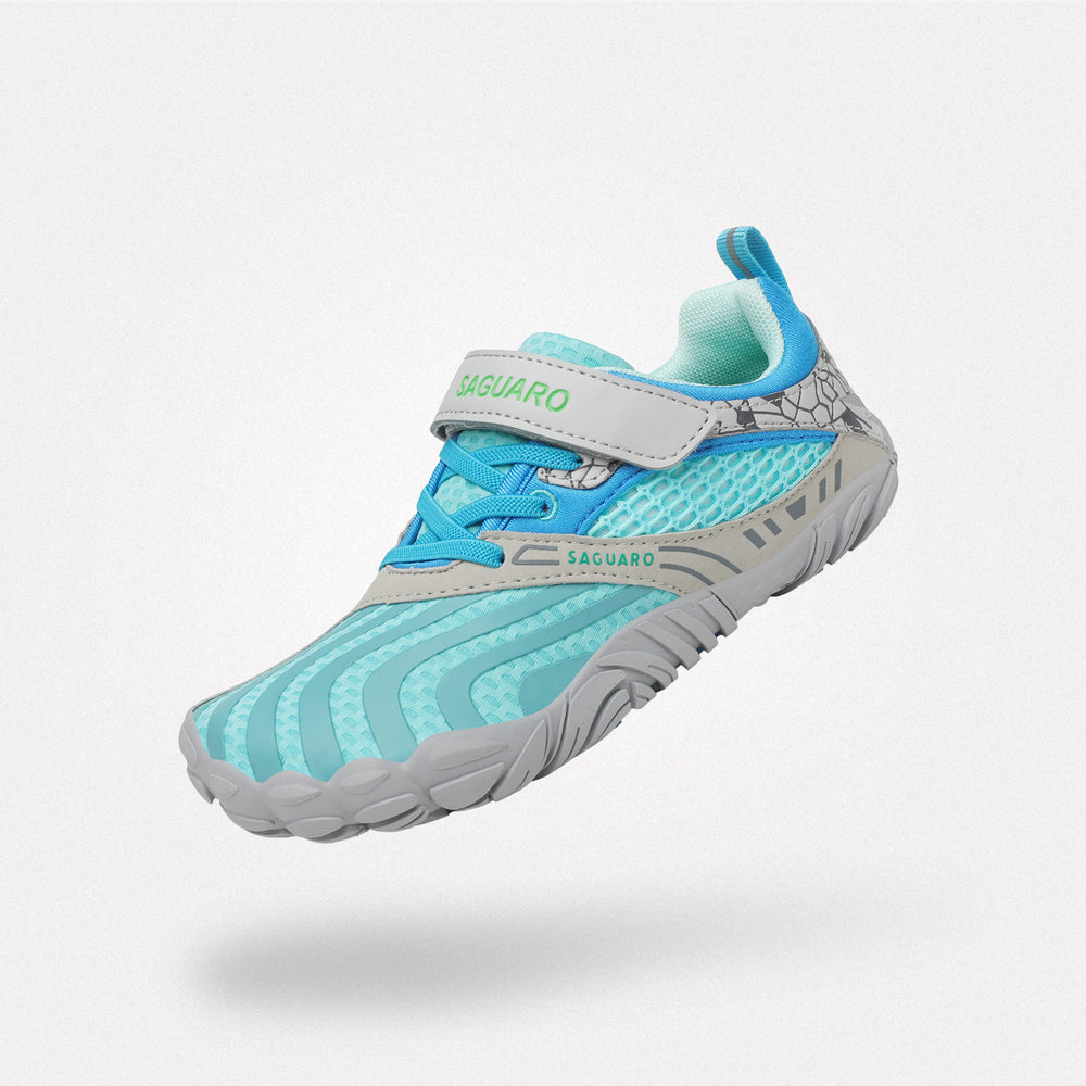 Tennis shoes barefoot zero drop sole, wide toe box, 4mm sole, Saguaro Vitality Ⅰ sky blue-velcro for kids