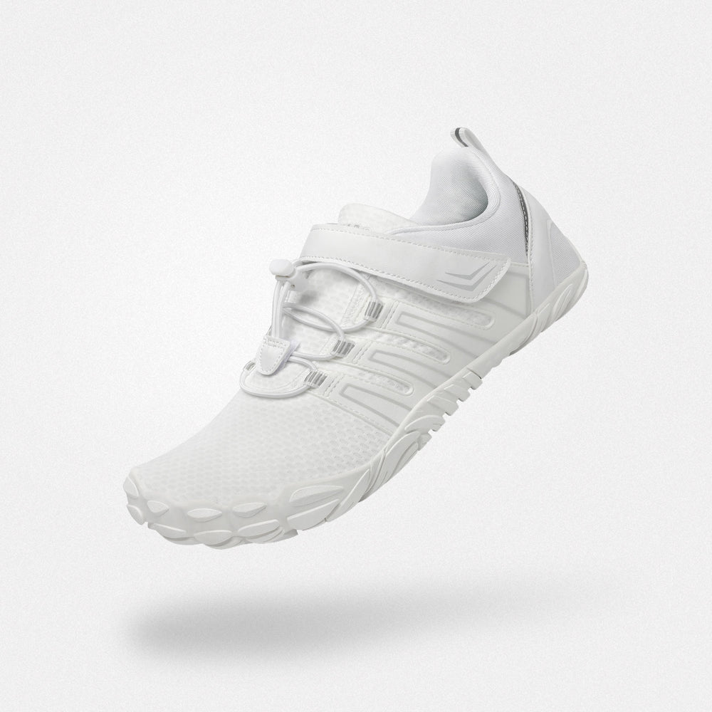 Wide width shoes barefoot zero drop sole, breathable fabric, 4mm sole Saguaro Vigor II white for adults