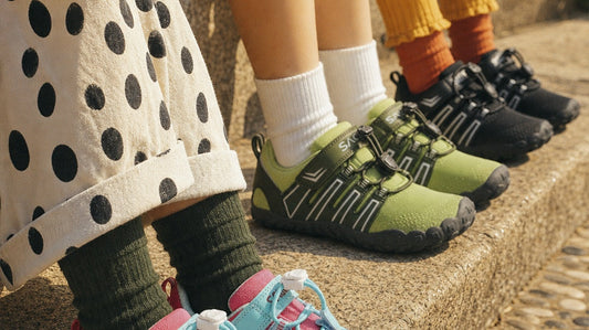 Children wearing barefoot shoes for natural movement and healthy growing feet