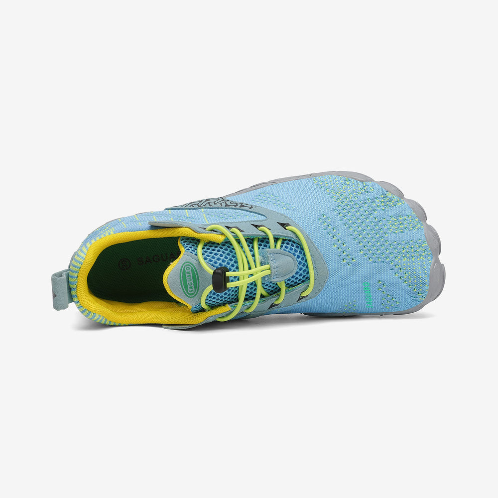 Upper view of barefoot running shoes zero drop sole, comfortable toe space, 4mm sole Saguaro Free Ⅰ sky blue for adults