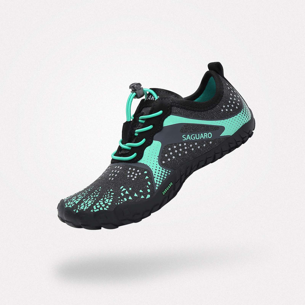 Boys tennis shoes barefoot zero drop sole, wide toe box, 4mm sole Saguaro Fast Ⅰ green for kids