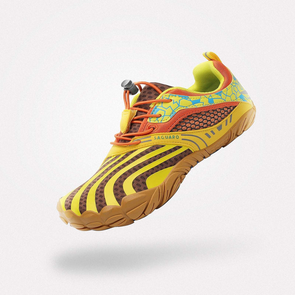 Kids running shoes barefoot zero drop sole, wide toe box, 4mm sole, Saguaro Vitality Ⅰ gold