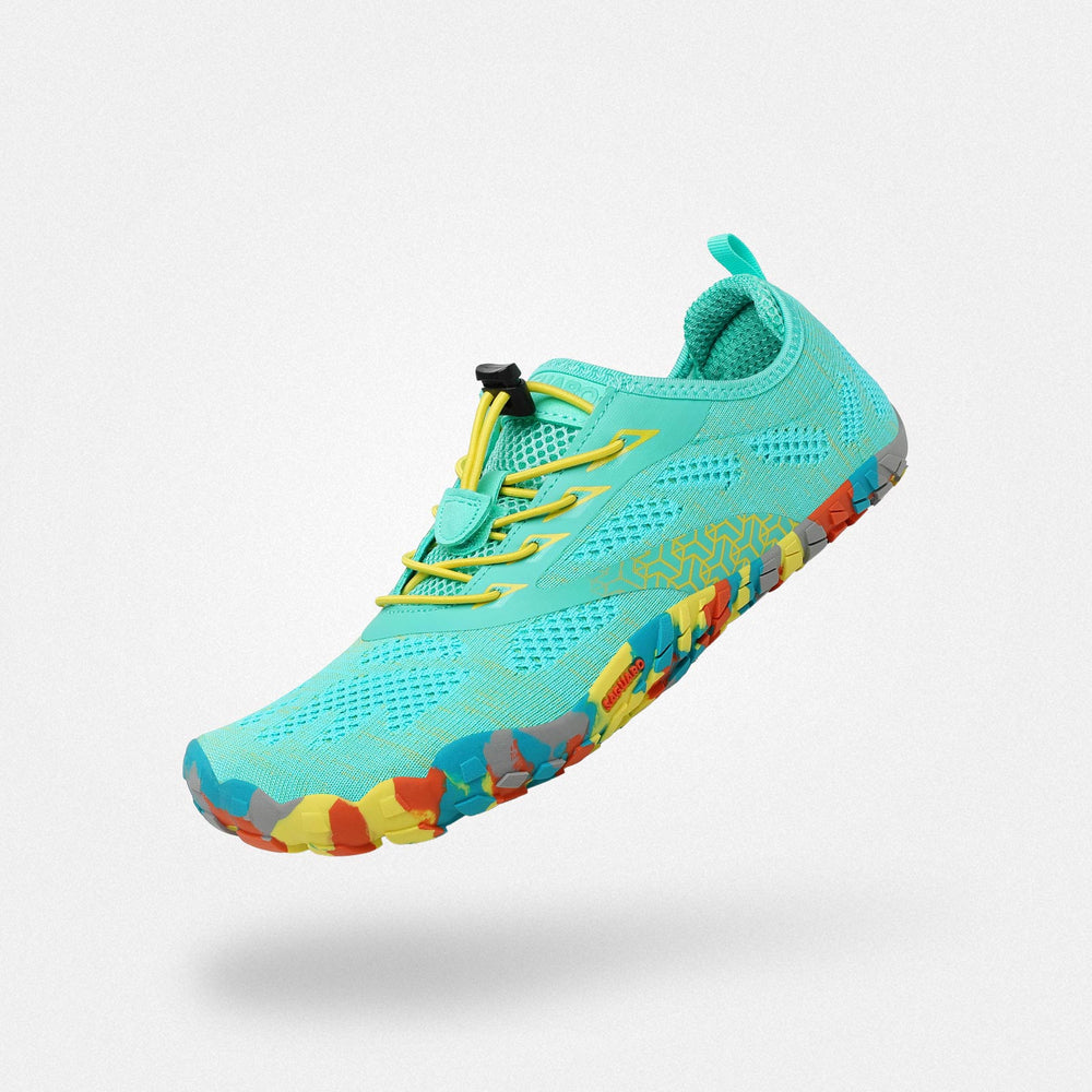 Trail running shoes barefoot zero drop sole, wide toe box, 4mm sole Saguaro Smart II cyan for adults