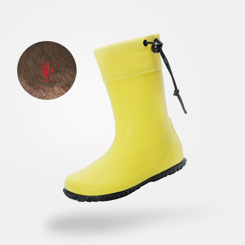 Children's thermal wellies wide feet friendly fleece-lined non-slip 4mm sole zero drop Brisk I Yellow-Winter Plush kids Saguaro