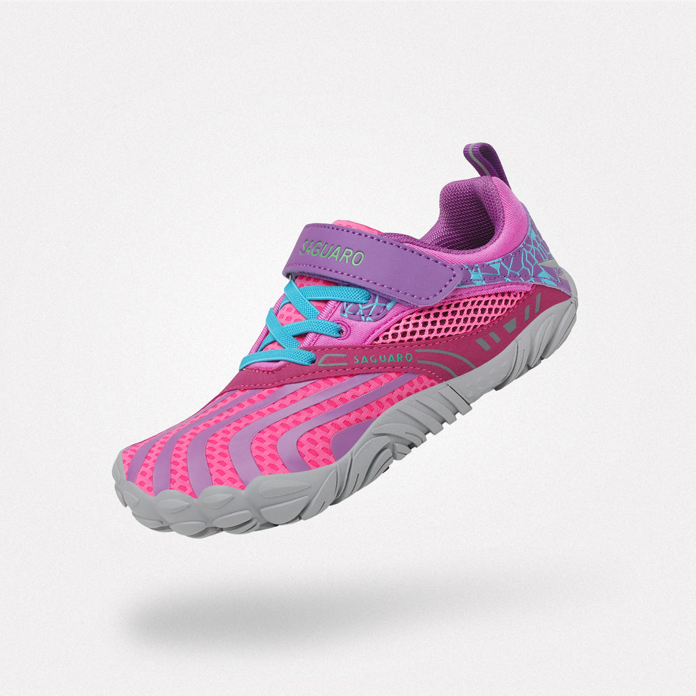 Tennis shoes barefoot zero drop sole, wide toe box, 4mm sole Saguaro, Vitality Ⅰ pink velcro for kids