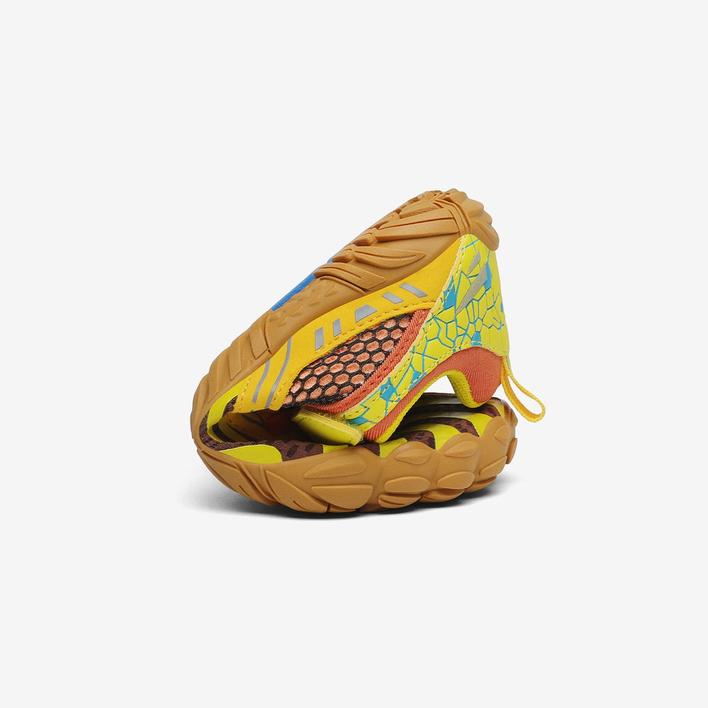 Folded kids running shoes barefoot zero drop sole, wide toe box, 4mm sole Saguaro Vitality Ⅰ gold-velcro