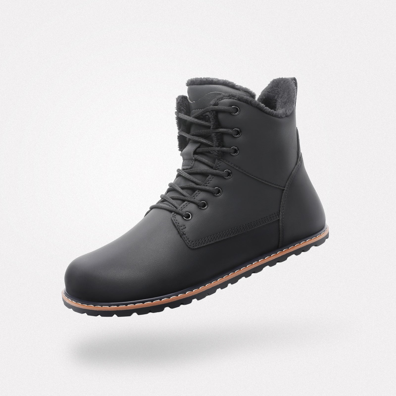 Rover I black barefoot winter boots with lace-up design