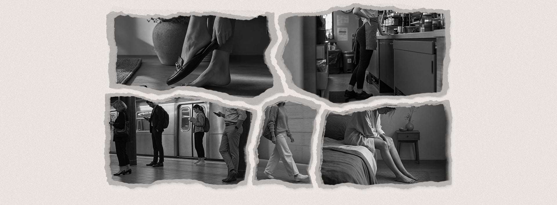 Tired feet and foot discomfort caused by everyday shoes and movement fatigue