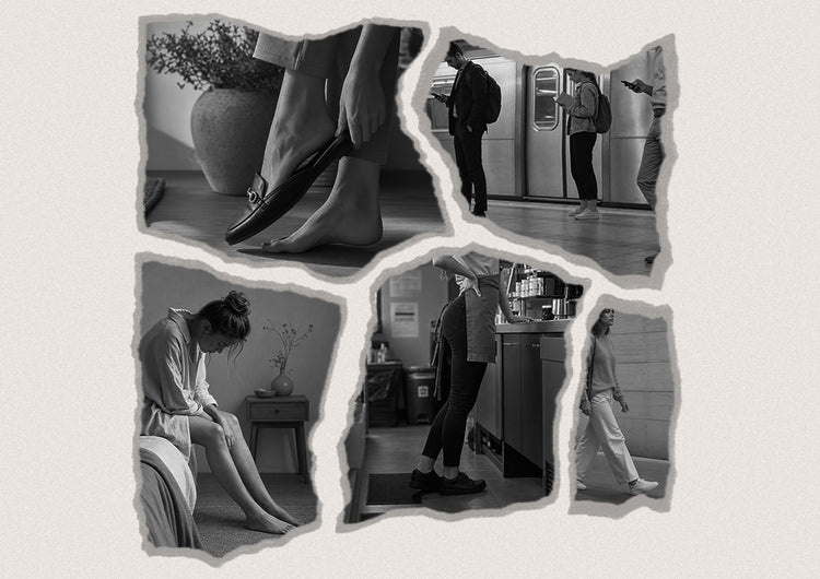 Tired feet and foot discomfort caused by everyday shoes and movement fatigue