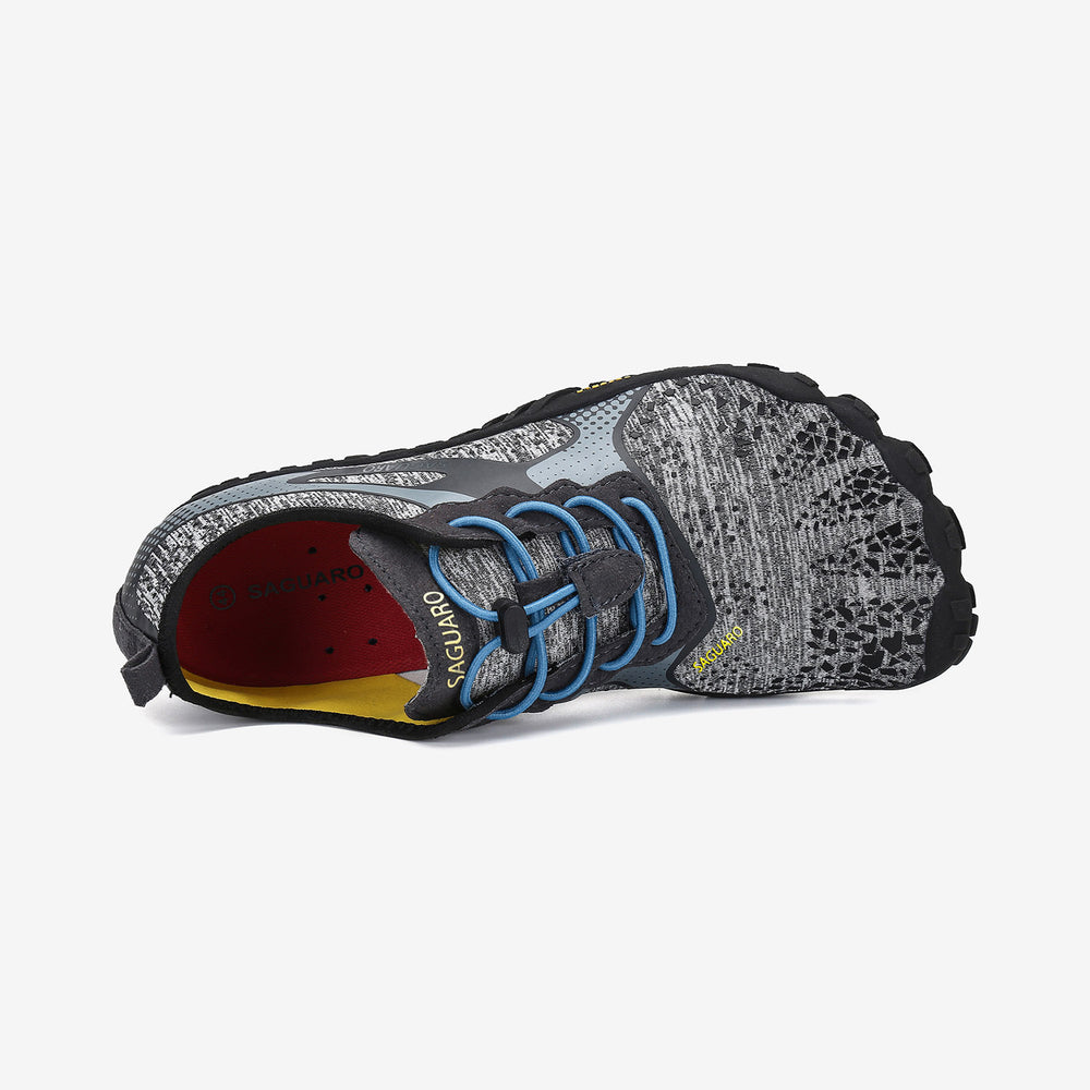 Hiking trainers barefoot zero drop sole, breathable fabric machine washable, 4mm sole Saguaro Fast Ⅰ grey for adults