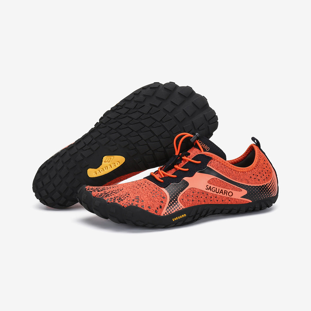 Trail running shoes barefoot zero drop sole, quick dry lightweight, 4mm sole Saguaro Fast Ⅰ orange for adults