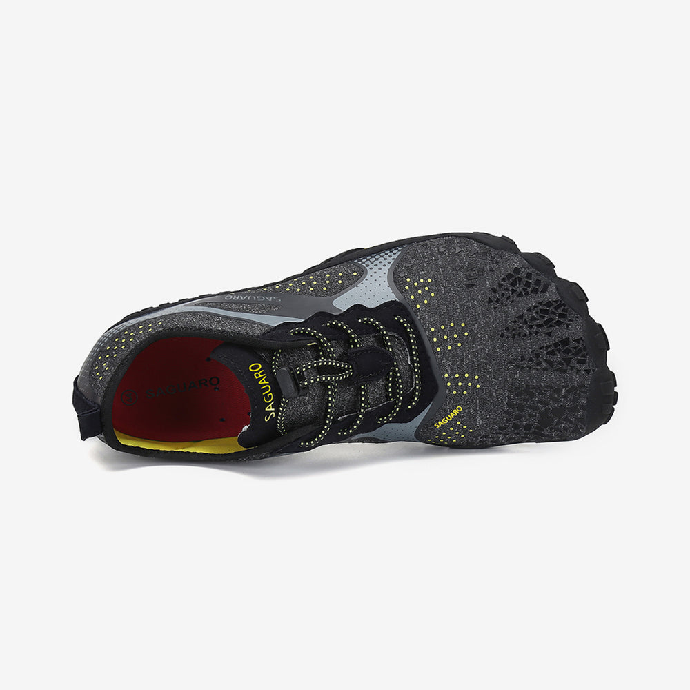 Trail running shoes barefoot zero drop sole, comfortable toe space, 4mm sole Saguaro Fast Ⅰ black for adults